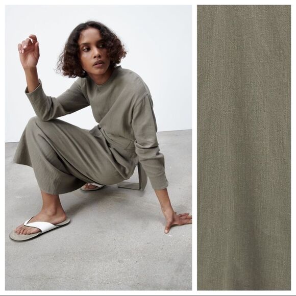 SOLD❌Zara Linen blend khaki midi dress - Picture 7 of 15